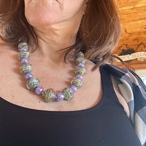 Beautiful glass and Sterling necklace, measures from 18” to 21l